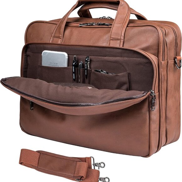 Leather Laptop Bag, Men's 15.6 Inche 17.3 Inche Messenger Briefcase Business Sat